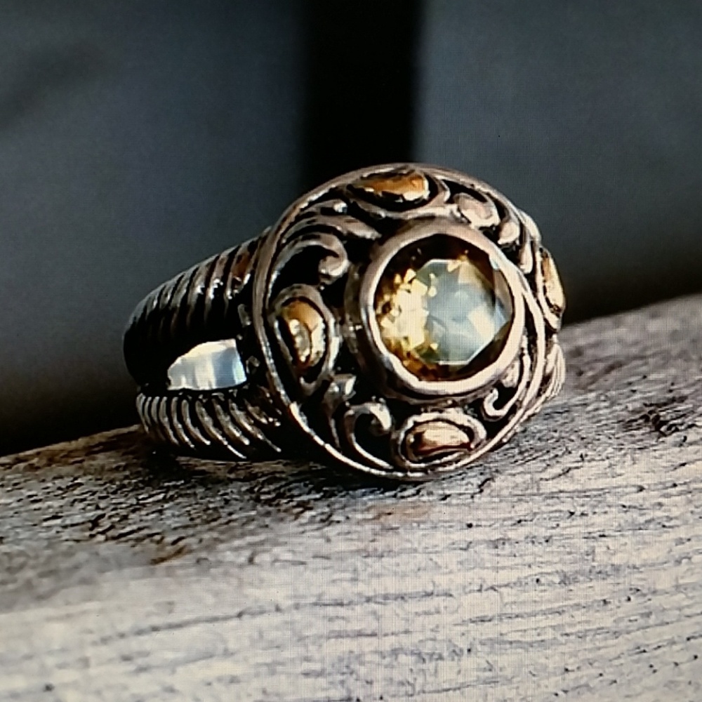 Sterling Silver Citrine Ring w/ Gold Accents